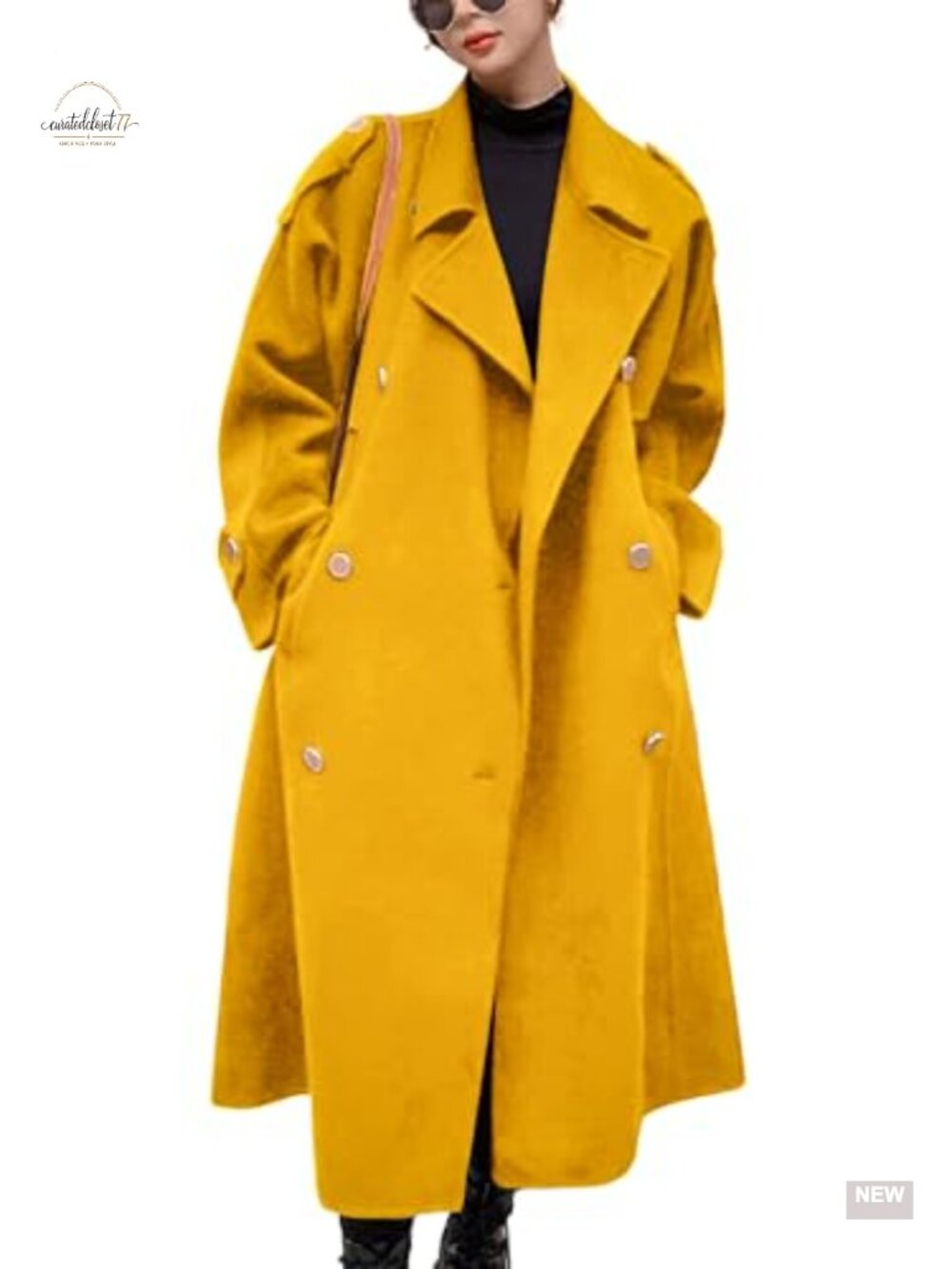 Women's Double Breasted Midi Long Wool Pea Coat Notch Lapel Winter